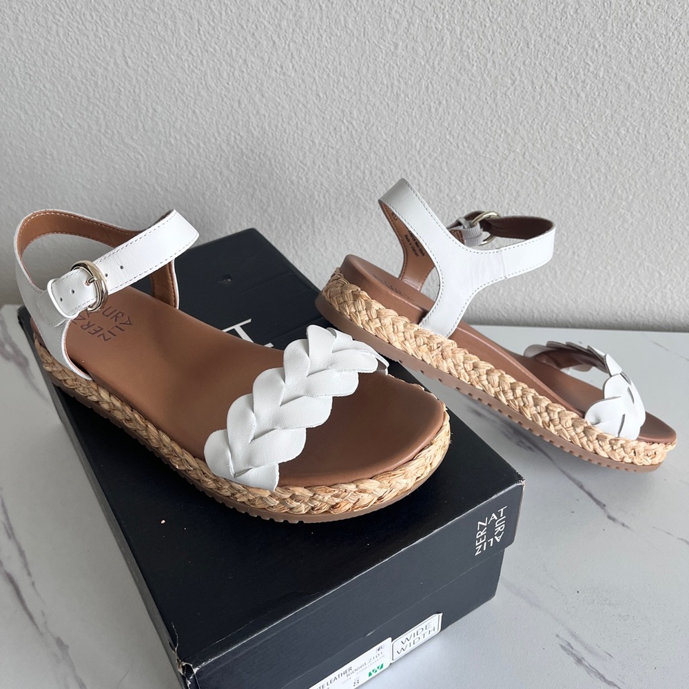 Naturalizer Neila White Leather Braided Espadrille Sandal Buckle Size 8 Wide - Picture 8 of 16